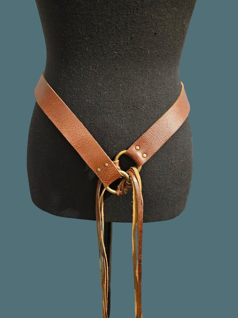 Made In India Brown Genuine Leather Boho Tassell Tie Belt Women Size M